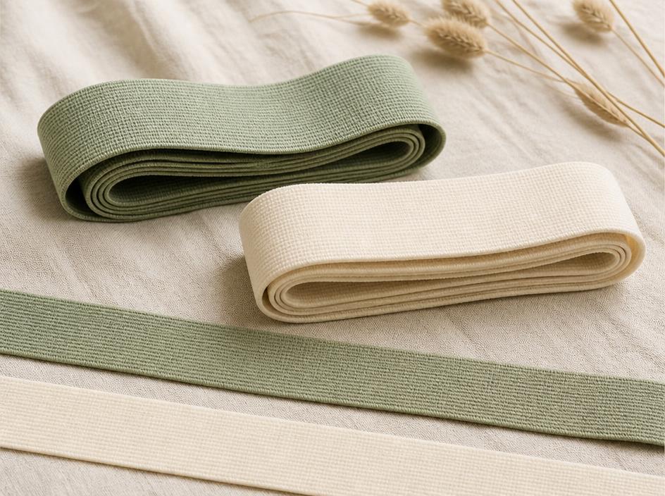 Folded waistband elastic bands in sage and cream